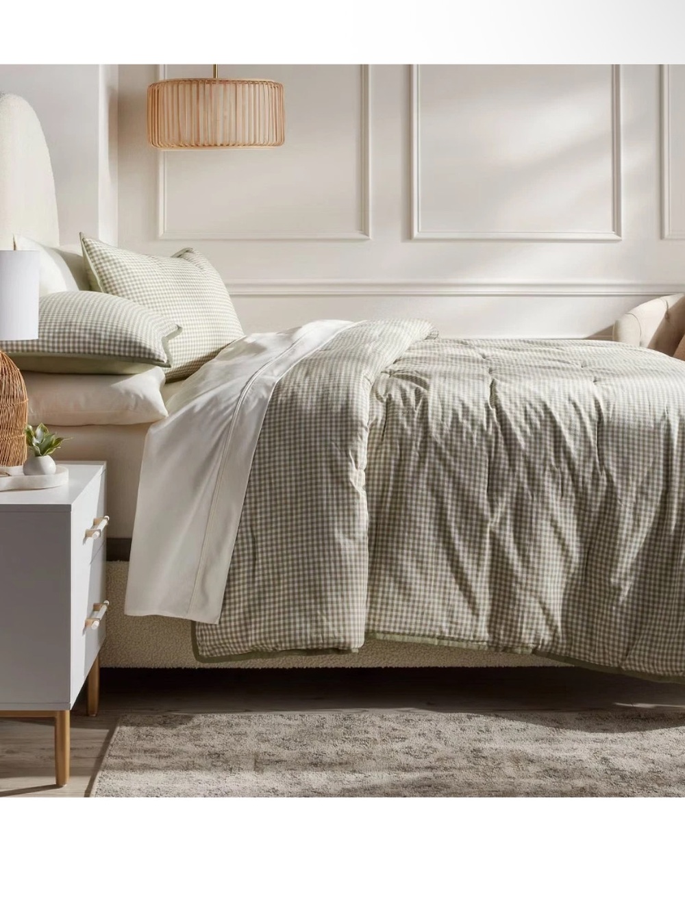Threshold Mini Gingham Comforter and Sham Set Moss Green •Full/Queen•
